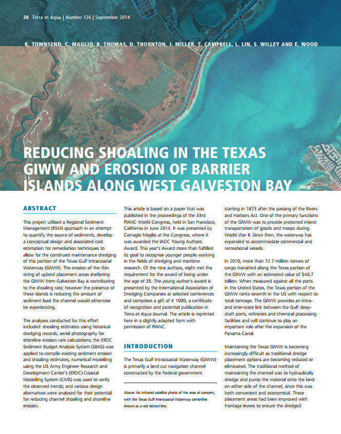 Reducing Shoaling in the Texas GIWW and Erosion of Barrier Islands Along West Galveston Bay