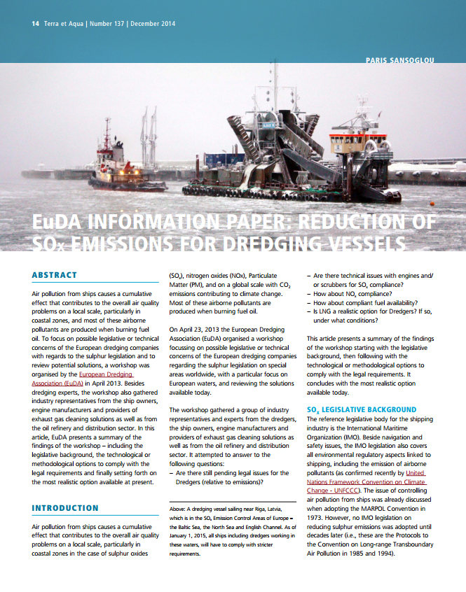 Reduction of SOx Emissions for Dredging Vessels (EuDA Information Paper)