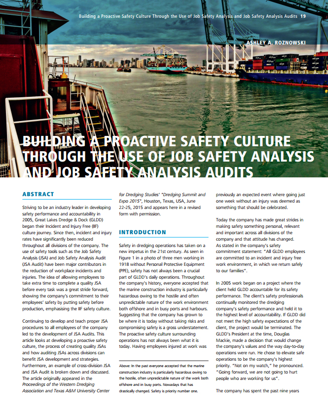 Building a Proactive Safety Culture Through the Use of Job Safety Analysis and Job Safety Analysis Audits