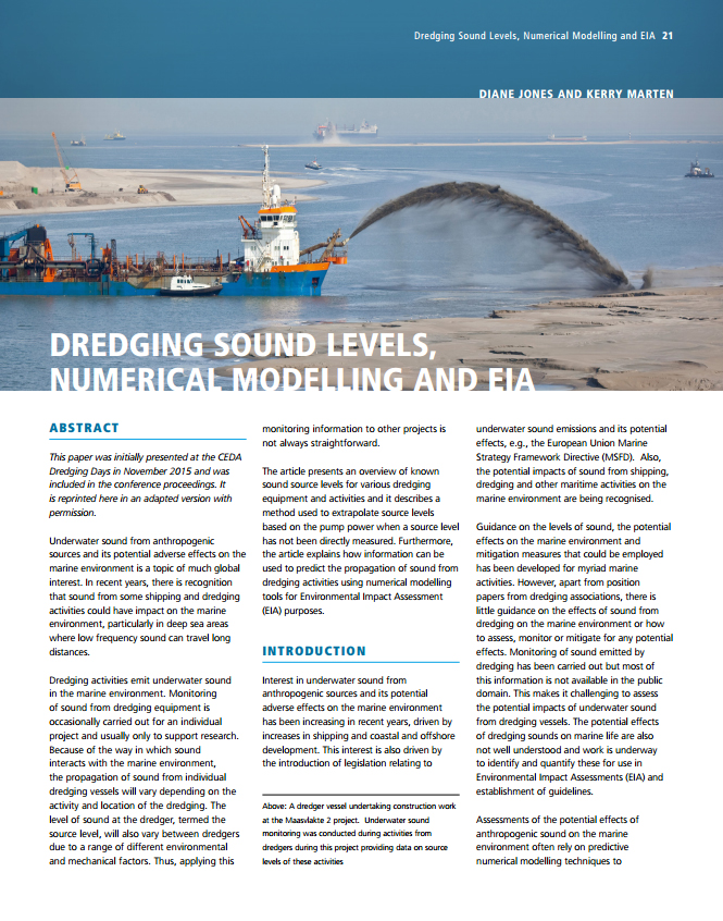 Dredging Sound Levels, Numerical Modelling and Environmental Impact Assessment (EIA)