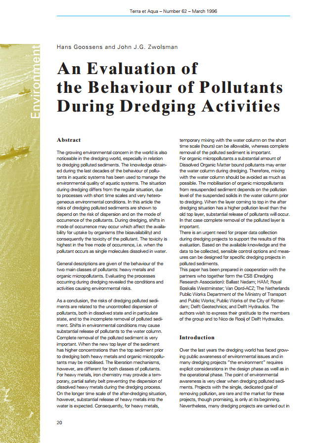 An Evaluation of the Behaviour of Pollutants During Dredging Activities