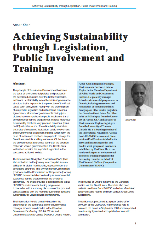 Achieving Sustainability through Legislation, Public Involvement and Training