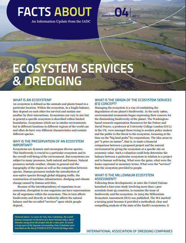 “Facts About Ecosystem Services & Dredging” describes how the value attributed to ecosystems and to dredging projects can be compared and evaluated.